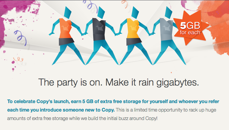 Copy il nuovo servizio cloud con 5 GB di spazio per ogni amico